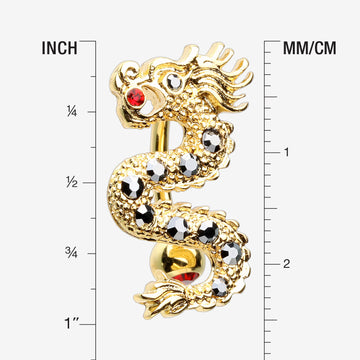 Detail View 1 of Golden Fire Dragon Lore Reverse Belly Button Ring-Red/Hematite